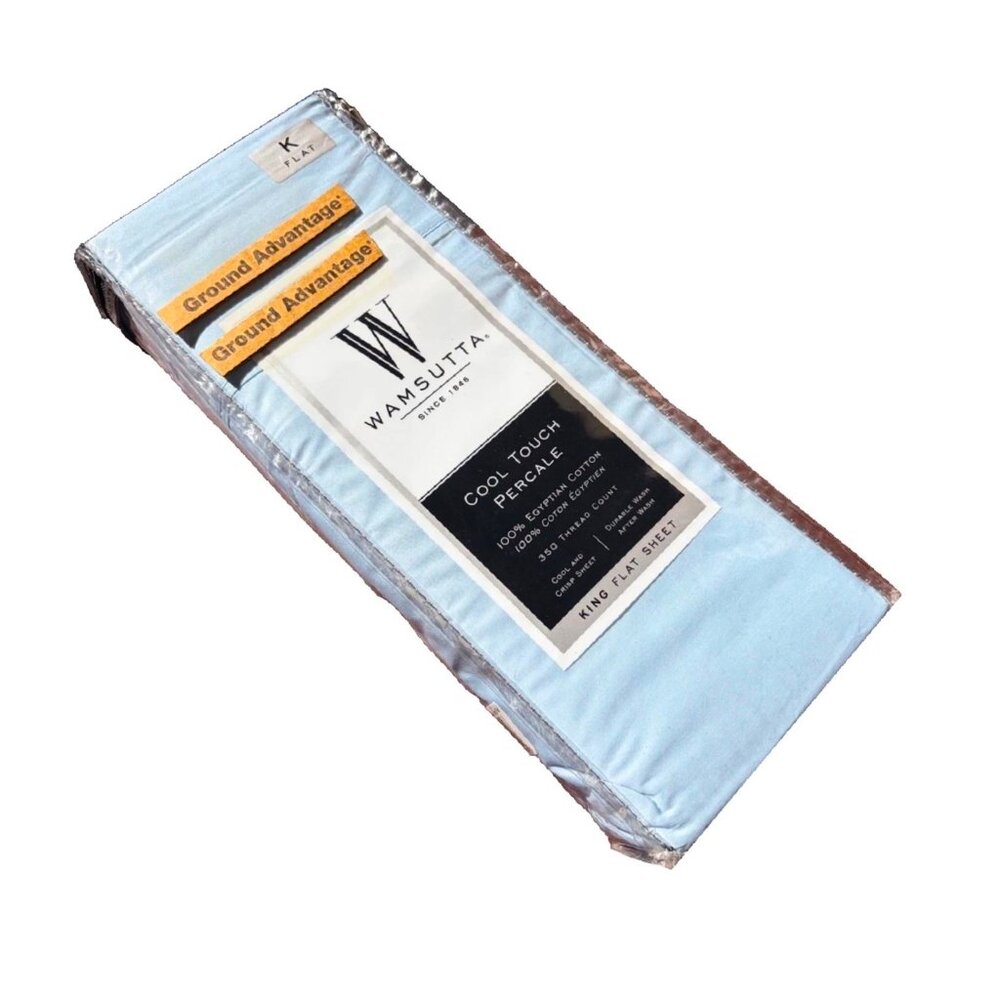 new* Oversized LIGHT BLUE Wamsutta Cool Percale Egyptian Cotton KING Flat Sheet